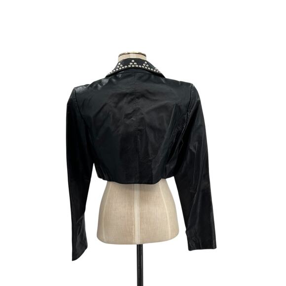 Cache Vintage Leather Jacket Cropped Studded Rhinestones Black Size Medium - Picture 7 of 11